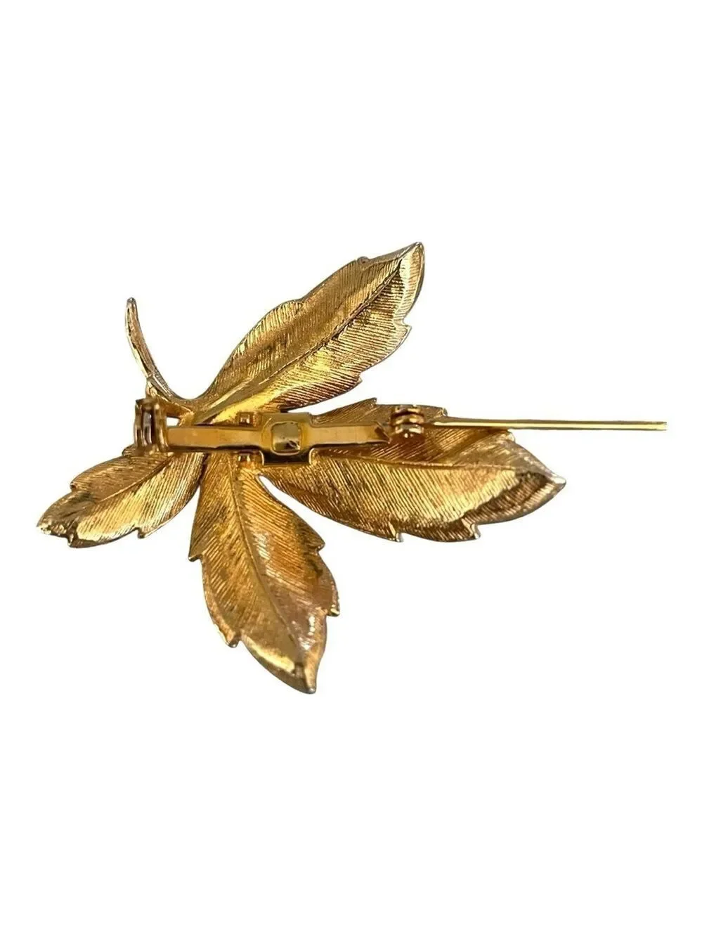 Vintage Trifari White Enamel Maple Three-Leaf Gold Tone Brooch Unmarked.